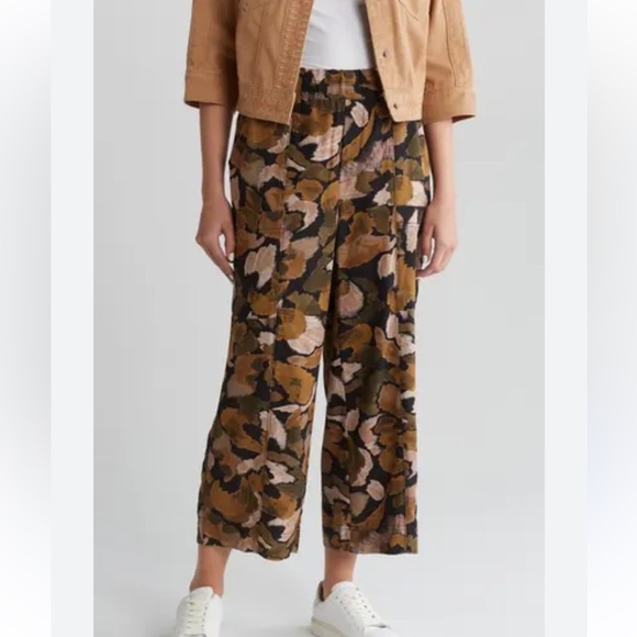Democracy Printed Cotton Crop Wide Leg Pull On Pockets Pants Women’s Sz XL - Picture 1 of 11